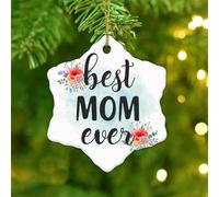 Best Mom Ever Ornament Keepsake Traditional Wreath Botanical Christmas Ornaments Indoor Home Decor Farmhouse Ceramic Double Sided Ornament Pendant for Family Birthday New Year Home