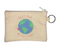 Best Mom On The Planet Earth Sketch Key Chain Coin Purse Beige