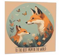Best Mum in the World Card - Cute Fox Mum Birthday Mothers Day Cards 145 x 145mm