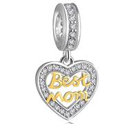 Best Mum Pendant Charms fit Pandora First Mothers Day Bracelet/Necklace, 925 Sterling Silver 18K Gold Best Mom Heart Dangle Beads, Mummy Gifts for Godmother/Grandma/Mother in Law