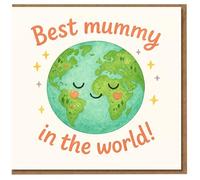 Best Mummy in the World Card - Cute Earth Globe Illustration - Mother’s Day Card from Kids, Daughter or Son - Sweet Planet Hearts Design for Mum