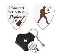 Best Nephew Gifts Guitar Pick Keychains for Men Guitar Lovers Funny Nephew Birthday Graduation Christmas Gift from Aunt I Couldn't Pick A Better Nephew Black Leather Keychain, Silver, S