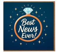 Best News Ever Engagement Congratulations Card - Diamond Ring and Starry Night Design - Celebration Greeting Card for Couple, Friends or Family