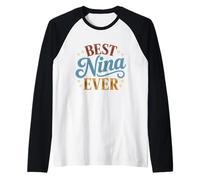 Best Nina Ever Retro Vintage Sunset Hispanic Grandma Raglan Baseball Tee