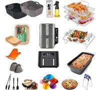 Best Ninja Air Fryer Accessories, 20Pcs Reusable Silicone Pots, Stainless Cooking Racks & Pans, 50Pcs Liners. For most Fryers: ninja Foodi Dual AF300UK AF400UK, Ninja Double Stack XL Air Fryer etc...