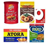 Best of British Food Kit -Yorkshire Pudding Mix, Bisto Gravy Granules, Paxo Sage and Onion Stuffing Mix, Atora Shredded Beef Suet and 12x Beef OXO Cubes