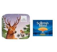 Best of Scottish Gift Set, Traditional Shortbread Tin with Highland Stag Design, 500g Assorted Cookies, 80 Tea Bags, Perfect Scottish Treats Collection