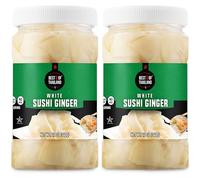 Best of Thailand Japanese White Pickled Sushi Ginger | Fresh Sliced Young Gari Ginger in All Natural, No Coloring Sweet Pickle Brine | Fat Free, Sugar Free, No MSG, Certified Kosher | 2 Jars of 12oz