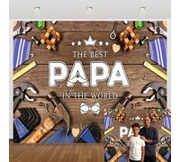 Best Papa in The World Photography Backdrop Wooden Tool and Hammer Background for Father's Day Celebration Shoots