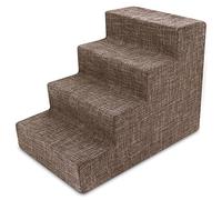 Best Pet Supplies Dog Stairs & Steps - Foam Steps for Small Dogs & Cats, Non-Slip Indoor Balanced Pet Step Support, Dog Ramp, No Assembly, Brown Linen, 4-Tier (18" Height)