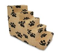 Best Pet Supplies Dog Stairs & Steps - Foam Steps for Small Dogs & Cats, Non-Slip Indoor Balanced Pet Step Support, Dog Ramp, No Assembly, Paw Print on Beige, 5 Levels (57.1