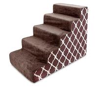 Best Pet Supplies Dog Stairs & Steps - Foam Steps for Small Dogs & Cats, Non-Slip Indoor Balanced Pet Step Support, Dog Ramp, No Assembly, Brown Grid Print, 5 Steps (57.1 cm