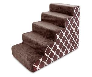 Best Pet Supplies Dog Stairs & Steps - Foam Steps for Small Dogs & Cats, Non-Slip Indoor Balanced Pet Step Support, Dog Ramp, No Assembly, Brown Grid Print, 5 Steps (57.1 cm