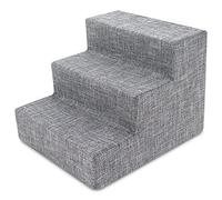 Best Pet Supplies Foam Pet Steps for Small Dogs and Cats, Portable Ramp Stairs for Couch, Sofa, and High Bed Climbing, Non-Slip Balanced Indoor Step Support, Paw Safe - Ash Gray Linen, 3-Step