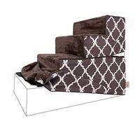 Best Pet Supplies Foldable Pet Stairs Cover for Foam Dog Ramps, Replacement Slip with Non-Slip Step Surface, Plush and Soft Fabric, Provides Paw Traction and Stability - Brown Lattice, 4-Step