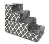 Best Pet Supplies Portable Foldable Foam Pet Stairs/Steps for Couch, Sofa, and High Bed, Non-Slip Bottom Balanced Paw Safe - Gray Lattice Print, Foldable 4-Step (H: 22")