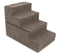 Best Pet Supplies Portable Foldable Foam Pet Stairs/Steps for Couch, Sofa, and High Bed, Non-Slip Bottom Balanced Paw Safe - Brown Linen, Foldable 4-Step (H: 22")
