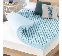Best Price Mattress 4 Inch Egg Crate Memory Foam Mattress Topper with Cooling Gel Infusion, CertiPUR-US Certified, Queen Light Blue