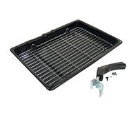 Best Price Square Grill Pan With Rack and Detachable Handle for Zanussi Oven Cooker (380 x 280mm) - Black, Stainless Steel