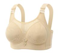 Best Prime+Deals Today Women's Front Fastening Full Figure Floral Bras High Impact Support Brassiere Front Button Wireless Underwear Push Up Seamless Bra Strapless Bras for Bigger Bust Beige