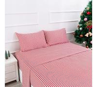 Best Season Ticking Stripe Sheet Set,4 Piece Full Size Microfiber Bedding,Burgundy Red and White Pinstripe Patterned,Deep Pocket
