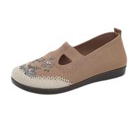 Best Shoes for Standing All Day Cushion Walk Shoes for Women Printed Cloth Spring Summer New Breathable Net Non Slip Soft Bottom A in The Elderly Leisure Mother Ladies Trainer Khaki 4