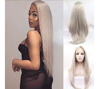 Best Silver Platinum Blonde Lace Front Wigs for Women Long Natural Straight Synthetic Blonde Lace Wig with Baby Hair 24inches Glueless Heat Resistant Fiber Hair Costume Halloween Summer Wig