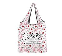 Best Sister Gift Lover Heart Reusable Shopping Bag Friendship Gift for Women Moving Away Gifts for Sisters Connected by Heart (Sisters F-Bag)