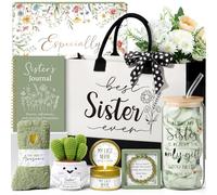Best Sisters Gifts from Sister, Christmas Gifts for Sisters Birthday Gift from Brother, Funny Sister-in-Law Unique Soul Sis Gift Basket for Best Friends with Canvas Tote Bag 16Oz Can Glass Cup
