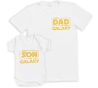 Best Son in The Galaxy Father & Baby Matching Set - Gift for Daddy Him Dad in White