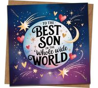 Best Son in the Whole Wide World Greeting Card - 145mm Square - Starry Night Moon & Hearts Design - Birthday or Any Occasion - Includes Kraft Envelope