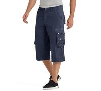 BEST SOUTH 3/4 Capri Long Cargo Shorts for Men Below Knee 18 Inches Pants Cotton, Navy Bue, 34
