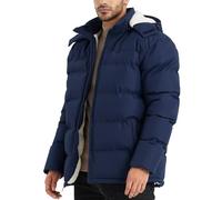 BEST SOUTH Men's Hooded Winter Puffer Jacket Fleece Warm Bubble Coat Outerwear Cold Weather Navy Blue XXXL, Navy Blue, 3XL