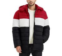 BEST SOUTH Men's Winter Puffer Jacket Hooded Puffy Fleece Warm Lightweight Coat Outerwear Cold Weather, Red/White/Black, XL