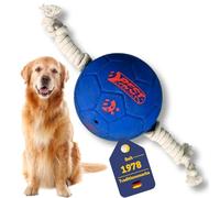 BEST SPORTING Dog Toy Ball with Rope - Interactive Tug of War Toy, 16 cm, Durable Rubber for Small & Medium Dogs, Red or Blue (Blue)