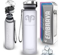 Embrava Best Sports Water Bottle - 32oz Large - Fast Flow, Flip Top Leak Proof Lid w/One Click Open - Non-Toxic BPA Free & Eco-Friendly Tritan Co-Polyester Plastic (Gray)