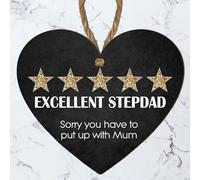 Best Stepdad Excellence Plaque - Excellent Stepdad Sorry You Have To Put Up With Mum MDF Wood Sign - Top Step Dad Gifts for Father’s Day And Birthday From The Children