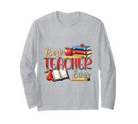 Best Teacher Ever Leopard Print Apple Books Design Long Sleeve T-Shirt