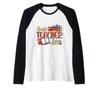 Best Teacher Ever Leopard Print Apple Books Design Raglan Baseball Tee
