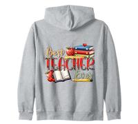 Best Teacher Ever Leopard Print Apple Books Design Zip Hoodie
