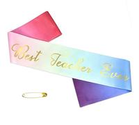 Best Teacher Ever; Teacher Appreciation Sash for Women and Men - Satin Award Sash with Safety Pin - Teacher Recognition Gift, Educator Appreciation, School Staff Awards, Classroom Celebration, Week