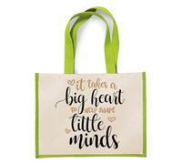 Best Teacher Gift, It Takes a Big Heart To Help Shape Little Minds, Jute Bag, Shopping Bag (Apple Green)