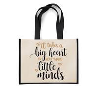 Best Teacher Gift, It Takes a Big Heart To Help Shape Little Minds, Jute Bag, Shopping Bag (Black)
