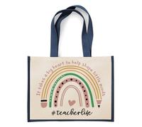 Best Teacher Gift, It Takes a Big Heart To Help Shape Little Minds, Rainbow Design, Teacherlife, Jute Bag, Shopping Bag (Navy Blue)