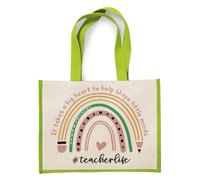 Best Teacher Gift, It Takes a Big Heart To Help Shape Little Minds, Rainbow Design, Teacherlife, Jute Bag, Shopping Bag (Apple Green)