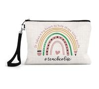 Best Teacher Gift, It Takes a Big Heart to Help Shape Little Minds, Rainbow Design, Teacherlife, Make Up Bag with Strap, Linen Cosmetics, Beauty Bag.