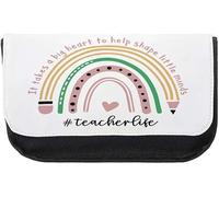 Best Teacher Gift, It Takes a Big Heart to Help Shape Little Minds, Rainbow Design, Teacherlife, Pencil Case, Make up Bag, Back to School, Zipper Pouch, Cosmetic Brush Pouch. (Black)