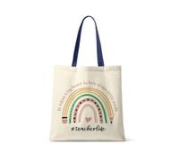 Best Teacher Gift, It Takes a Big Heart To Help Shape Little Minds, Rainbow Design, Teacherlife, Shopping Bag, Tote Bag. (French Navy Handle)