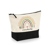 Best Teacher Gift, It Takes a Big Heart to Help Shape Little Minds, Rainbow Design, Teacherlife, Travel Bag, Girl Makeup Bag, Canvas Accessory Bag. (Natural Black, M)
