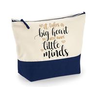Best Teacher Gift, It Takes a Big Heart to Help Shape Little Minds, Travel Bag, Girl Makeup Bag, Canvas Accessory Bag. (Natural Navy, L)